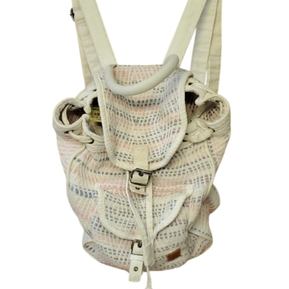 Roxy‎ Multicolor Woven Drawstring Backpack Cream Pink Blue